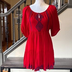 Forever 21 Red & Blue Embroidered Women's Dress Size Small